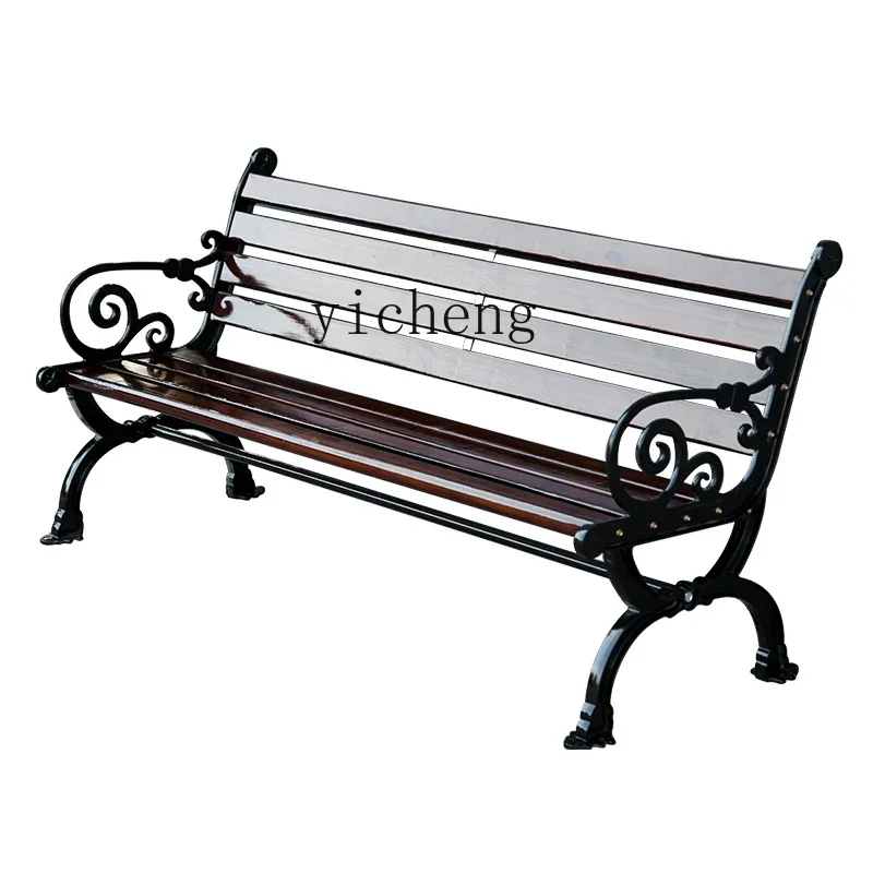 

Courtyard Double Armchair Long Stool Outdoor Antiseptic Wood Plastic Wood Leisure Iron Art