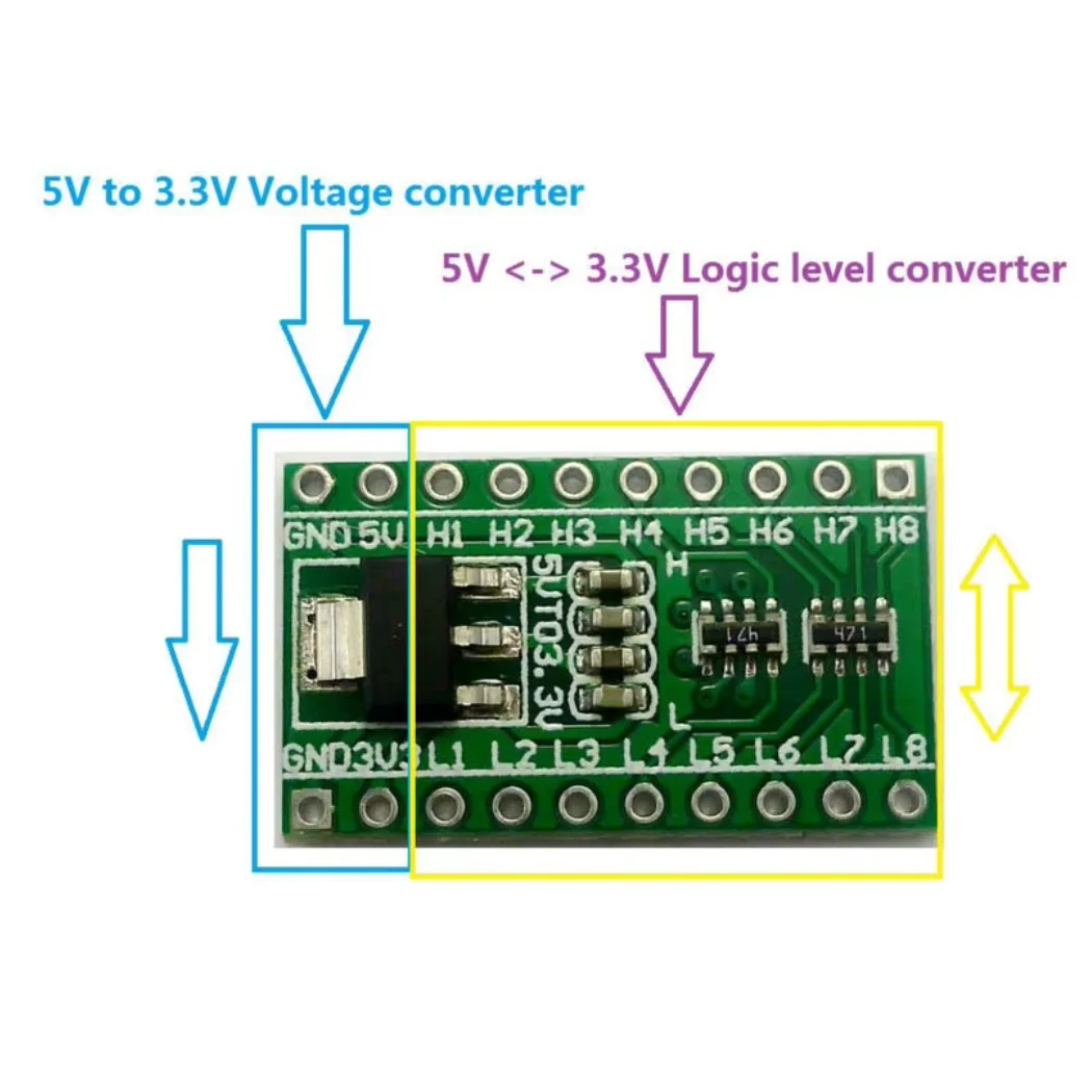 

8CH IIC I2C Logic Level Converter Bi-Directional Module DC-DC 5V to 3.3V Setp-dowm Buck AMS1117 Board For Arduino