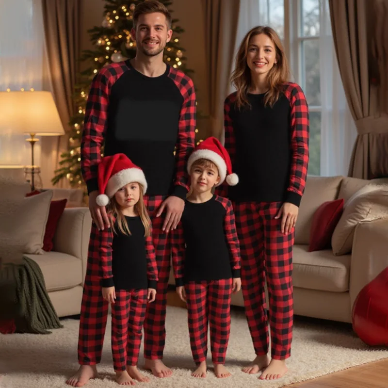 Family Matching Christmas Pajamas Sets Mother Kids Pyjamas Grid Tops+Pants Two Piece Set Xmas Sleepwear Baby Romper Clothes
