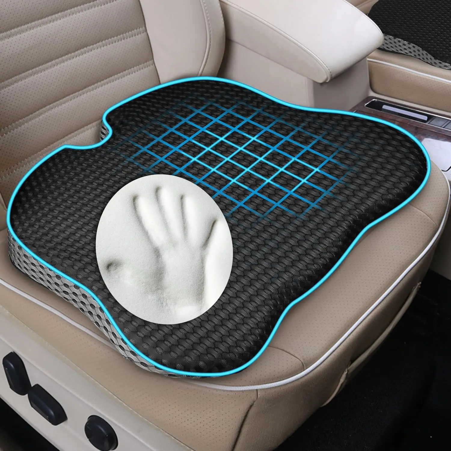 

Memory Foam Seat Cushion for Car, Office, Truck & Wheelchair - Non-Slip Hip & Back Support