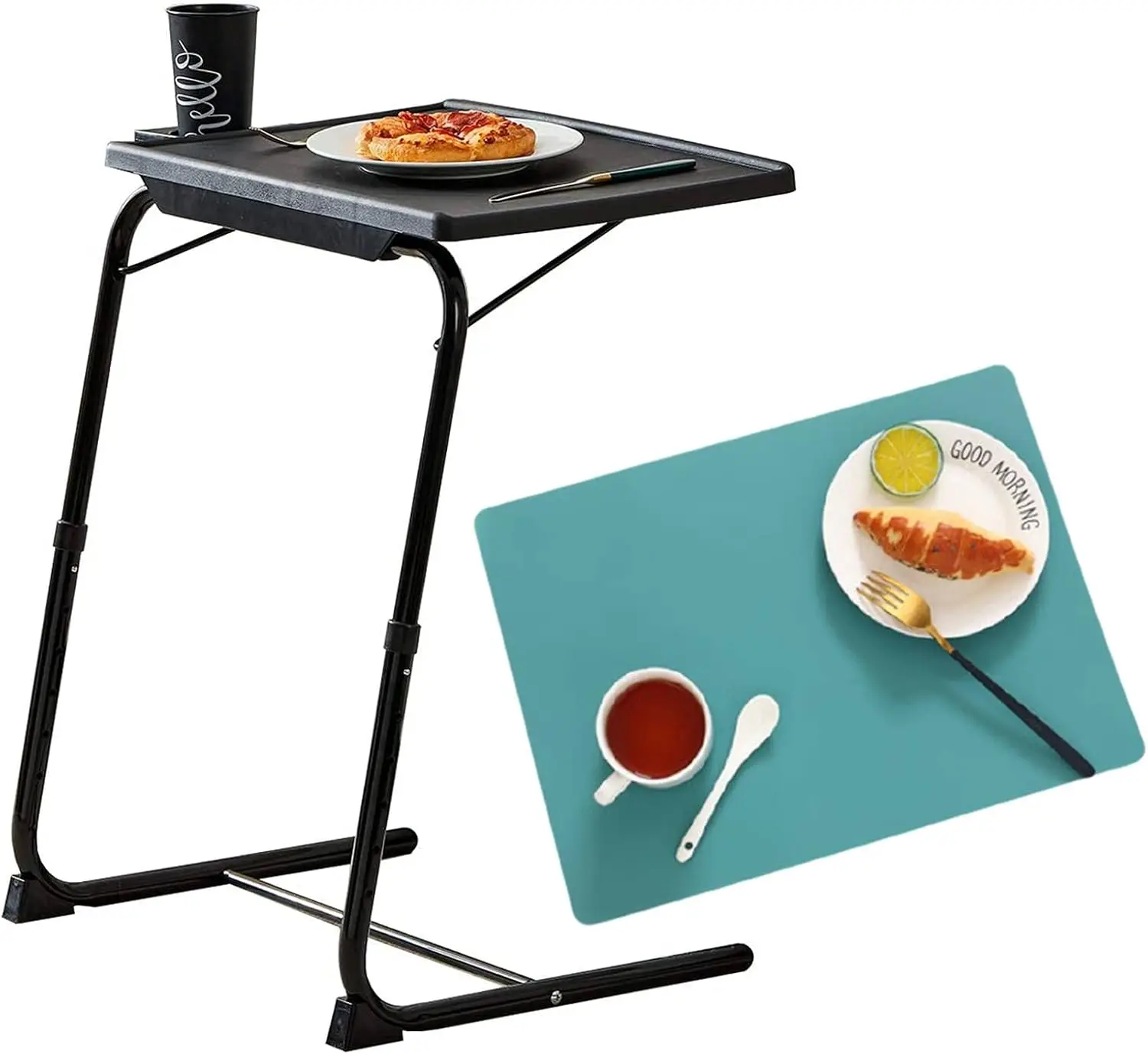 

Multifunction Tv Tray & 1 Silicon Antiskid Placemat- Folding Tv Tray On Bed & Sofa, Cup Holder, Comfortable Table With 6 Height