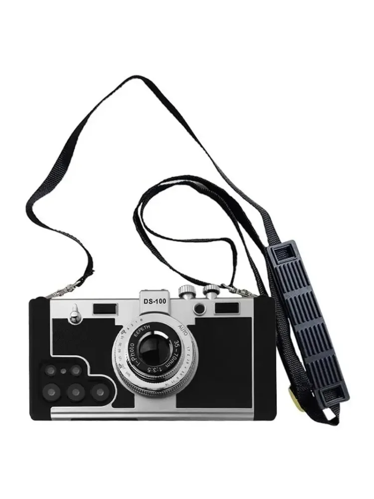 Étui en cuir pour appareil photo rétro 3D Emily In Paris pour Samsung Galaxy S25 S24 S23 S22 Note20 S26 Ultra Plus, housse avec bandoulière et cordon