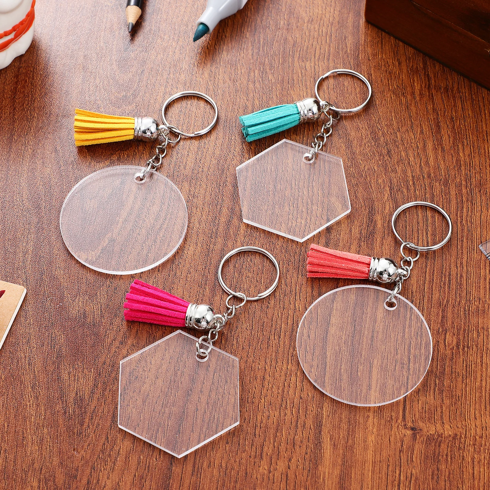 

50pcs Acrylic Keychain Blanks Round Transparent Diy Key Ring Charms For Bag Pendant Craft Projects Accessories