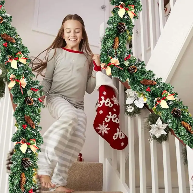 2.7M Christmas Garlands With Pinecones Red Berries Artificial Christmas Garland For Xmas Tree Stairs Door New Year Decoration