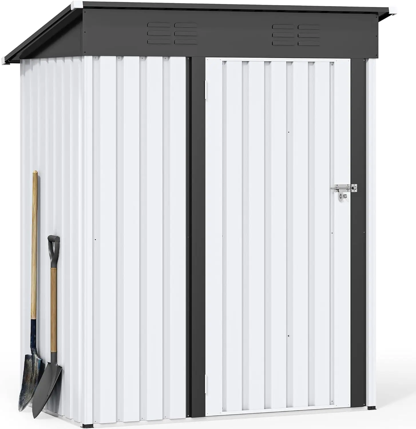 5x3ft Metal Outdoor Storage Shed, Waterproof Tool Shed Heavy-Duty Storage Unit with Lockable Door and Vents Lawns - White