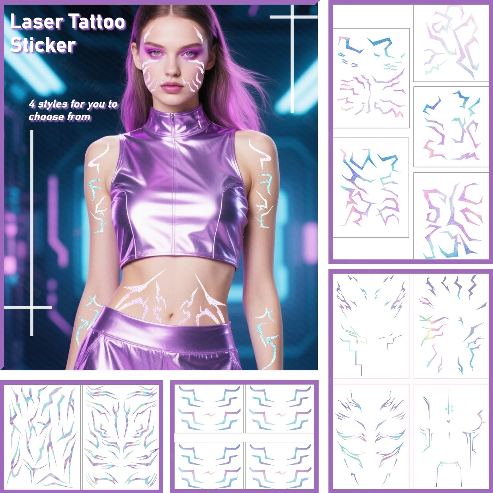 

Kpop DemonHunter Laser Tattoo Sticker Temporary Tattoo Sticker Waterproof and Sweatproof Fashion Decoration Halloween Party Gift