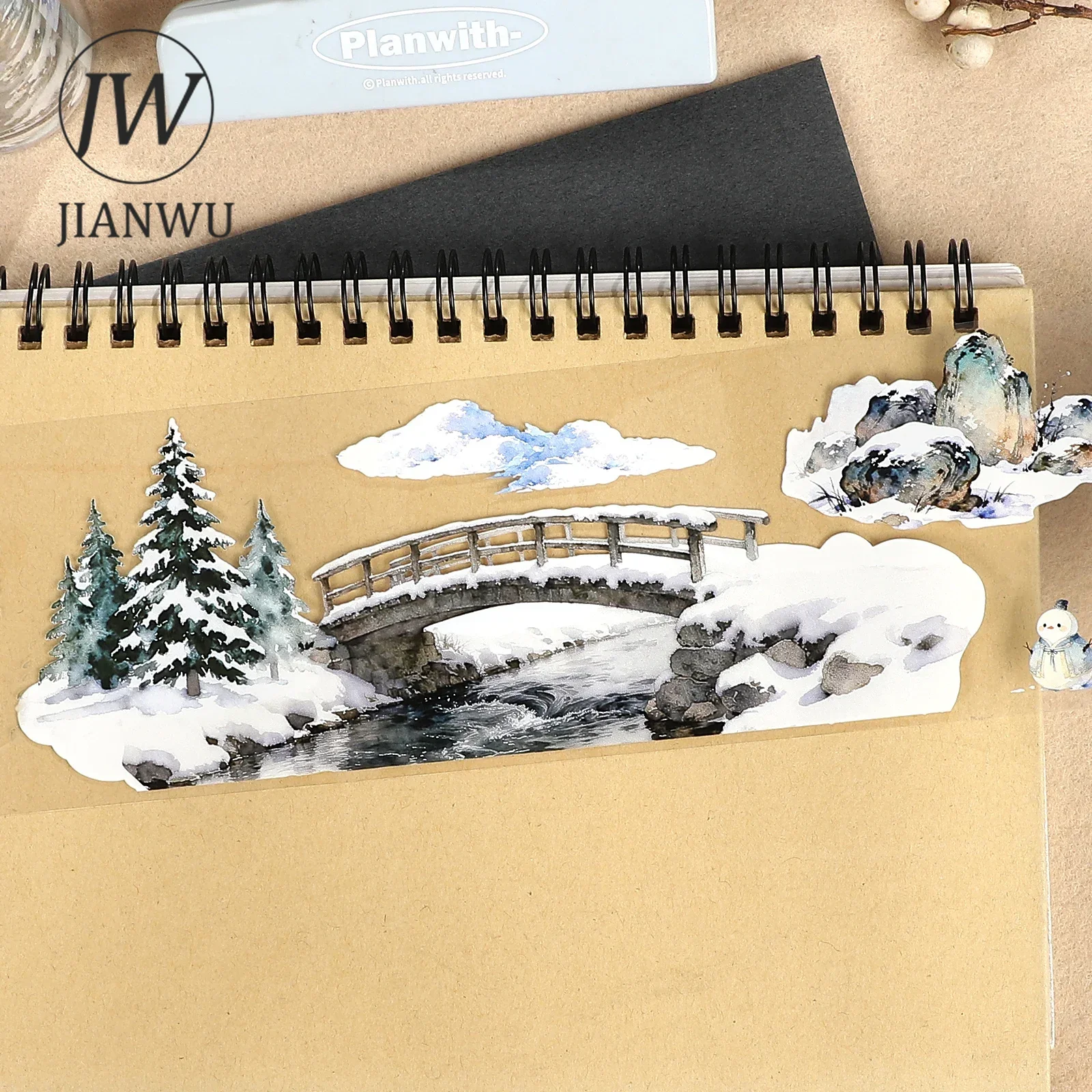JIANWU 70mm*5m Vintage Snow Tree Landscape Material Collage Scrapbooking PET Tape Creative DIY Journal Stationery