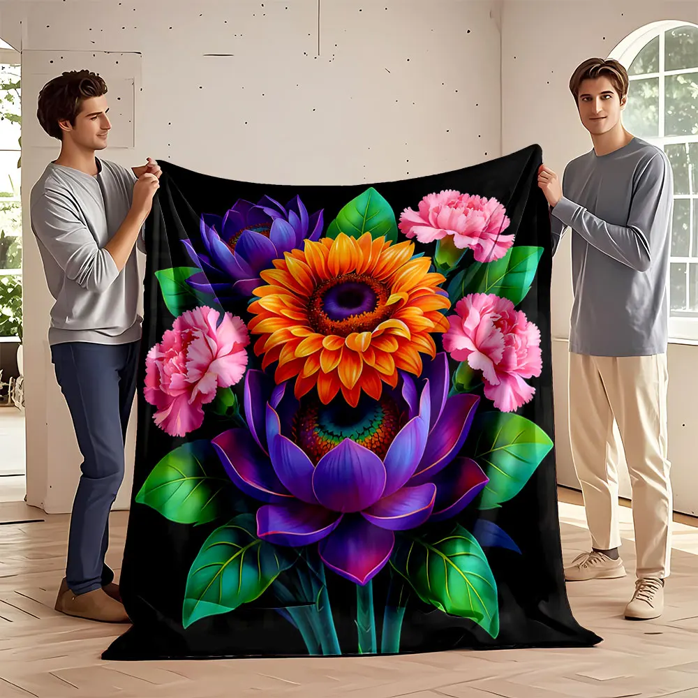 6 Sizes Flowers Lily Daisy Rose Print Blanket Suitable for All Seasons Adult Children for Sofa Home Travel Picnic Luxury Gifts