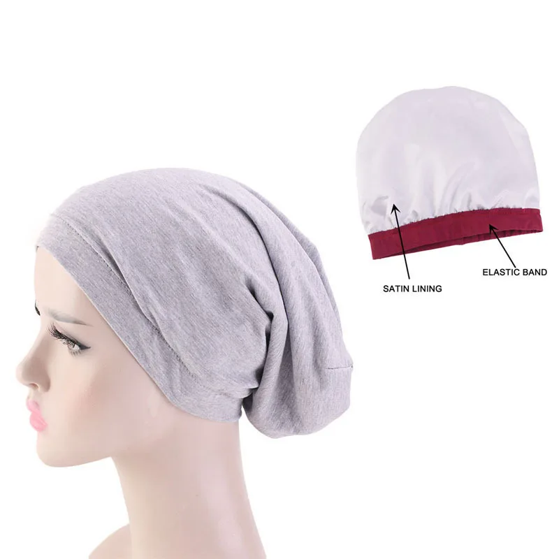 New Women Satin lining Chemo Cap Elastic band Night Sleep cap Cancer Chemotherapy Chemo Beanies Cap Headwear Hair Accessories