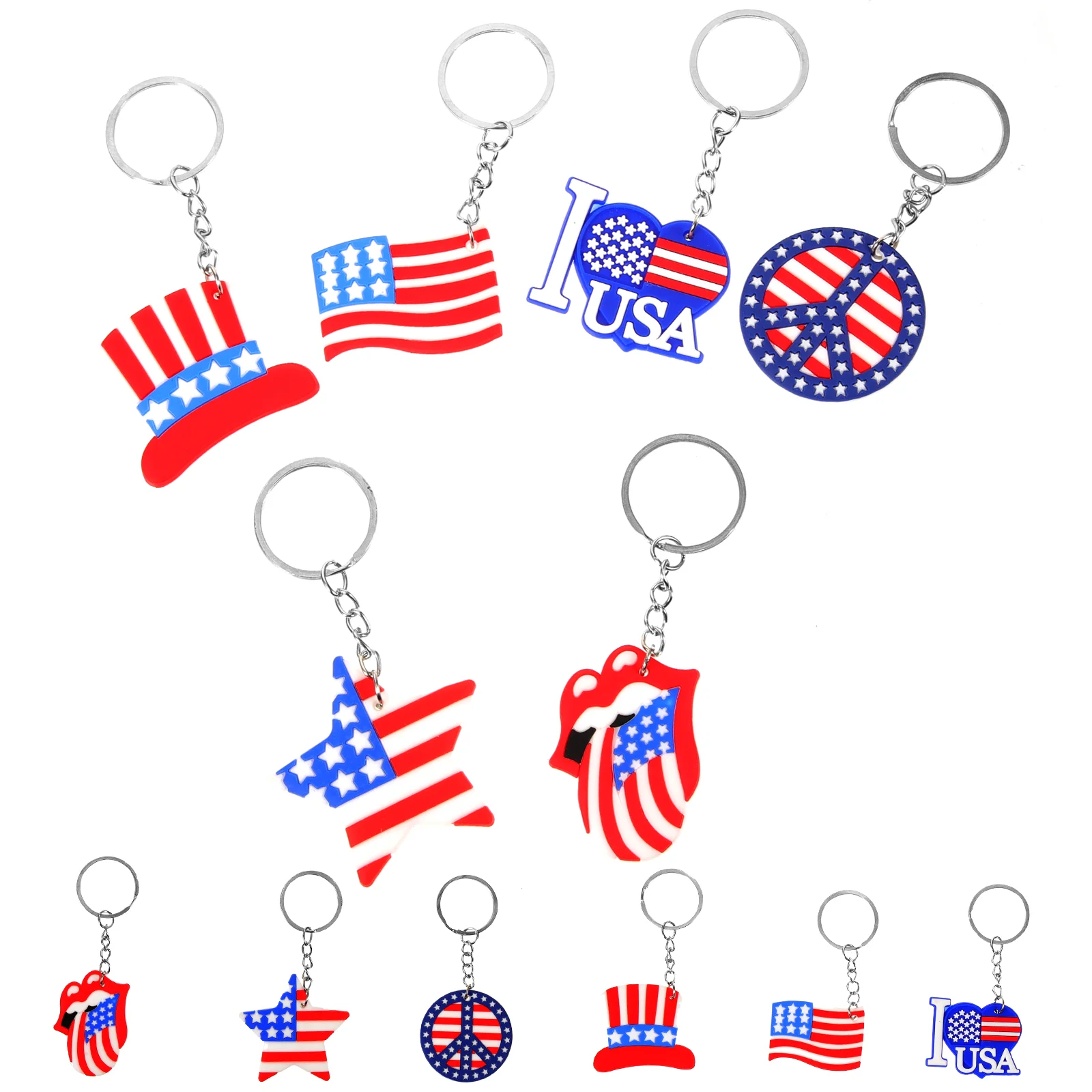 12pcs American Flag Key Chains Patriotic Party Favors Backpack Hanging Ornaments american flag keychain