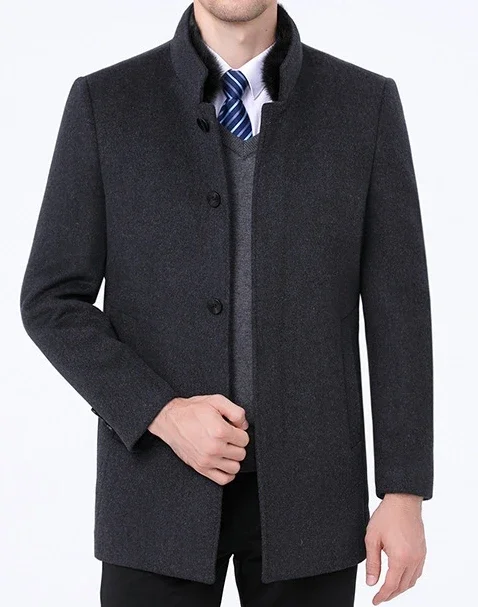 Woolen cloth coat men's double-sided woolen coat medium-long autumn and winter down thickening