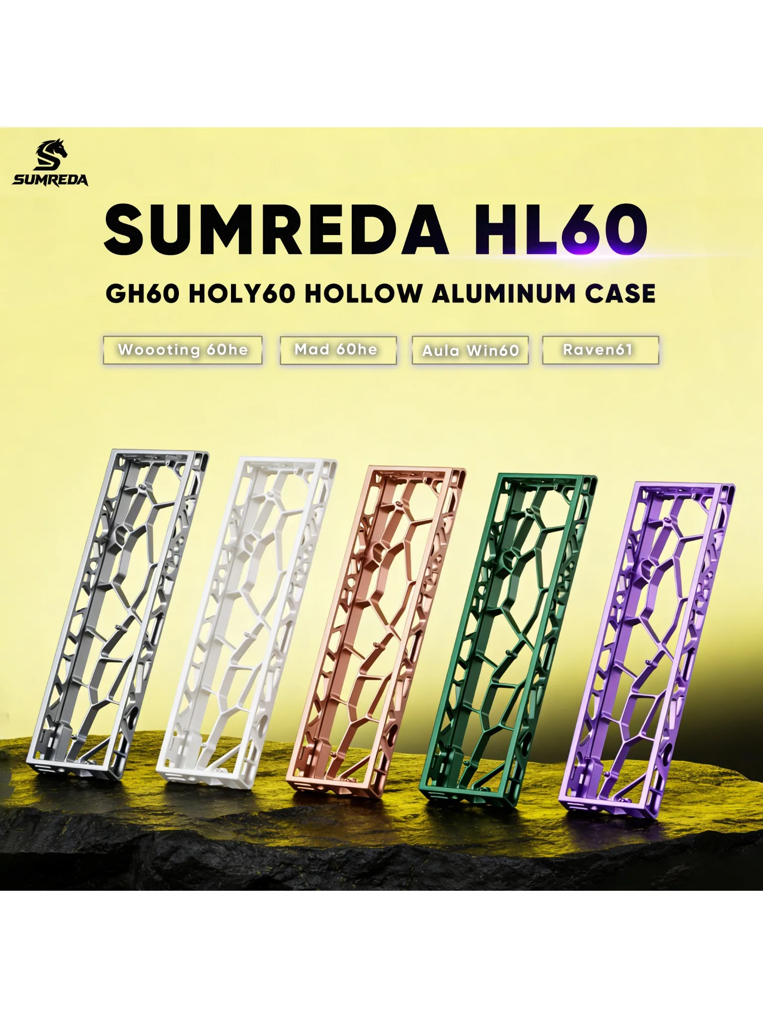 Obudowa klawiatury SUMREDA HL60 HL61 GH60 Holy60 Wooting 60HE Hollow Aluminum, format 60%, do klawiatur Mad 60he Aula Win60 GT60 — zdjęcie produktu 7