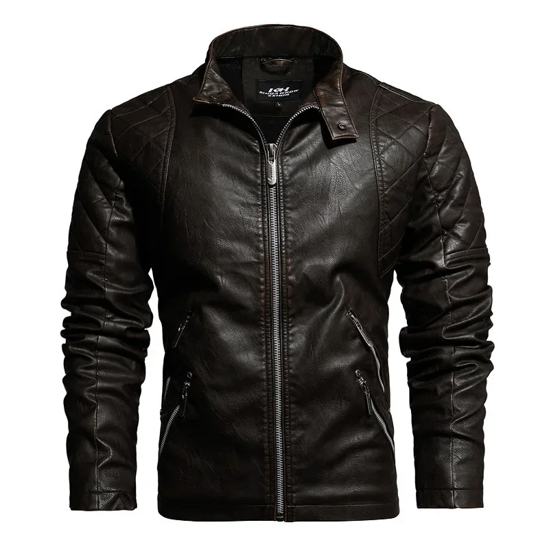 Motor Biker PU Leather Jacket Men Spring Outdoor Casual Men Autumn Motorcycle Slim Fleece Jacket Coat Men Fashion Leather Jacket