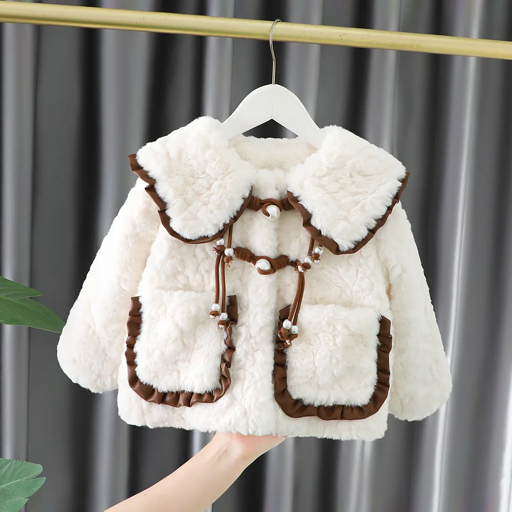 

Girls Woolen Coats Winter 2024 Children Thick Velvet Jackets For Baby Girl Cute Clothing Kids Warm Tops Princess Down Outerwear