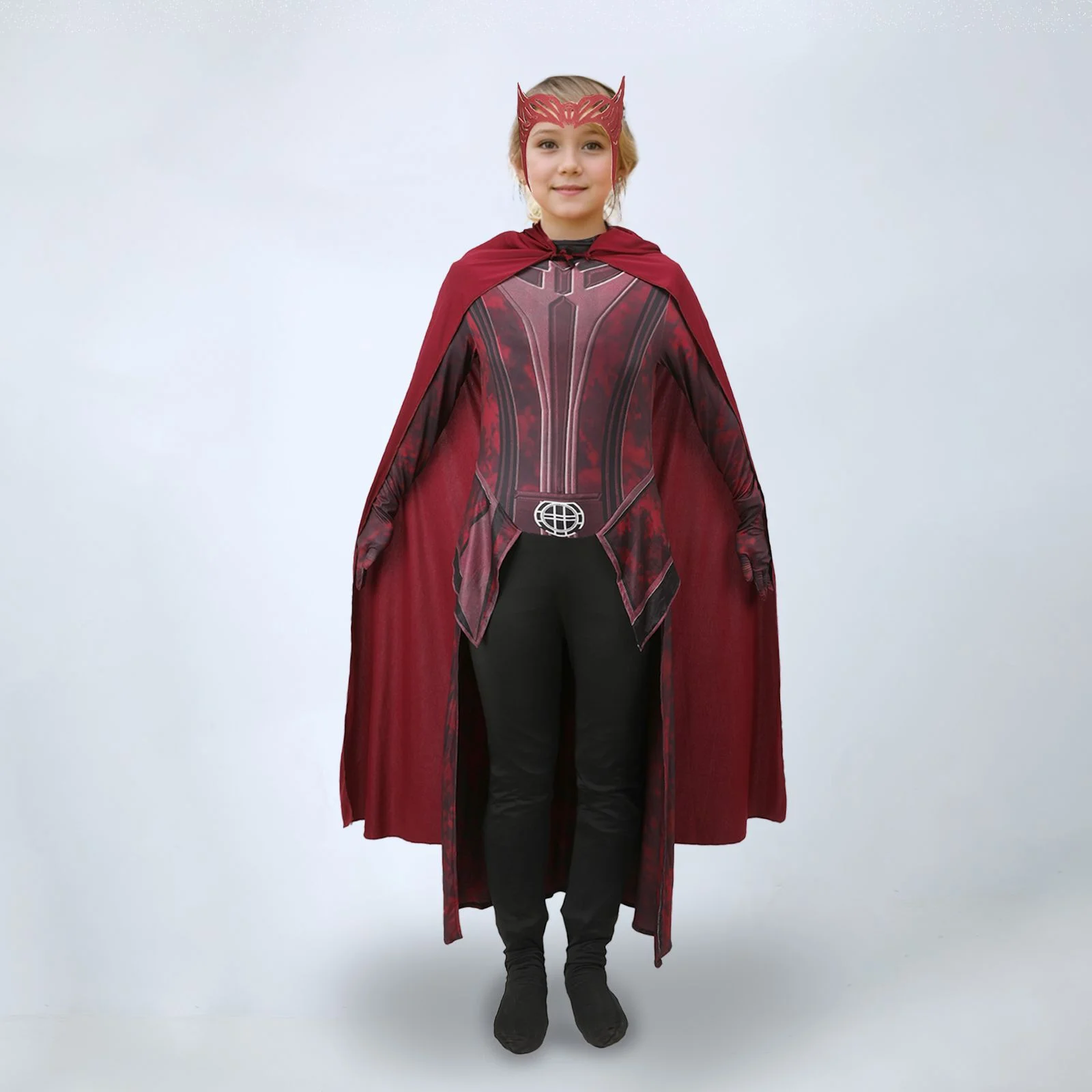 Women Girls Scarlet Witch Cosplay Halloween Costume Movie Superhero Cos Jumpsuit and Cloak Outfit for Party Carnival