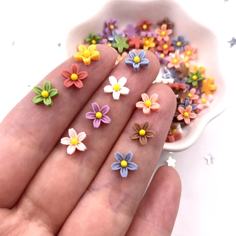 100Pcs 8mm Resin 3D Colorful Mini Flower Gems Flatback  Scrapbook Wedding Applique  Nail Art Decor Crafts  SL560