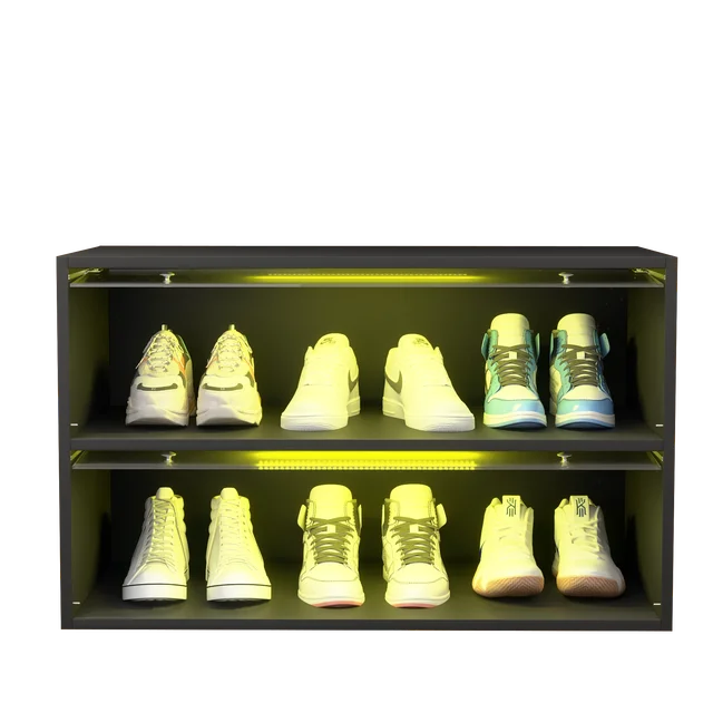 2 Layers Black Glass Door Shoe Box Shoes Sneaker Running Shoes Storage Cabinet For Sneakers With RGB Led Light AliExpress