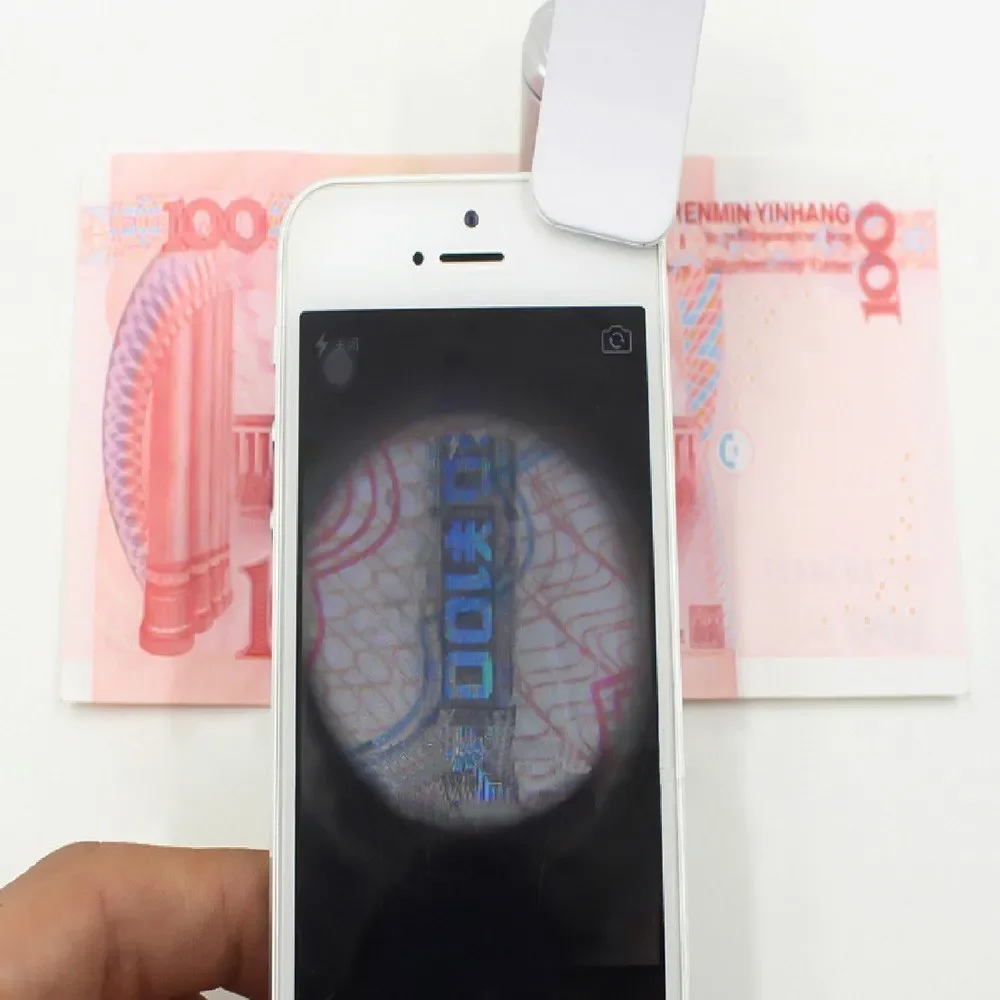 60X Clip-On Phone Camera Magnifier Silver Portable Mini Microscope with LED/UV Lights for Universal Smartphone