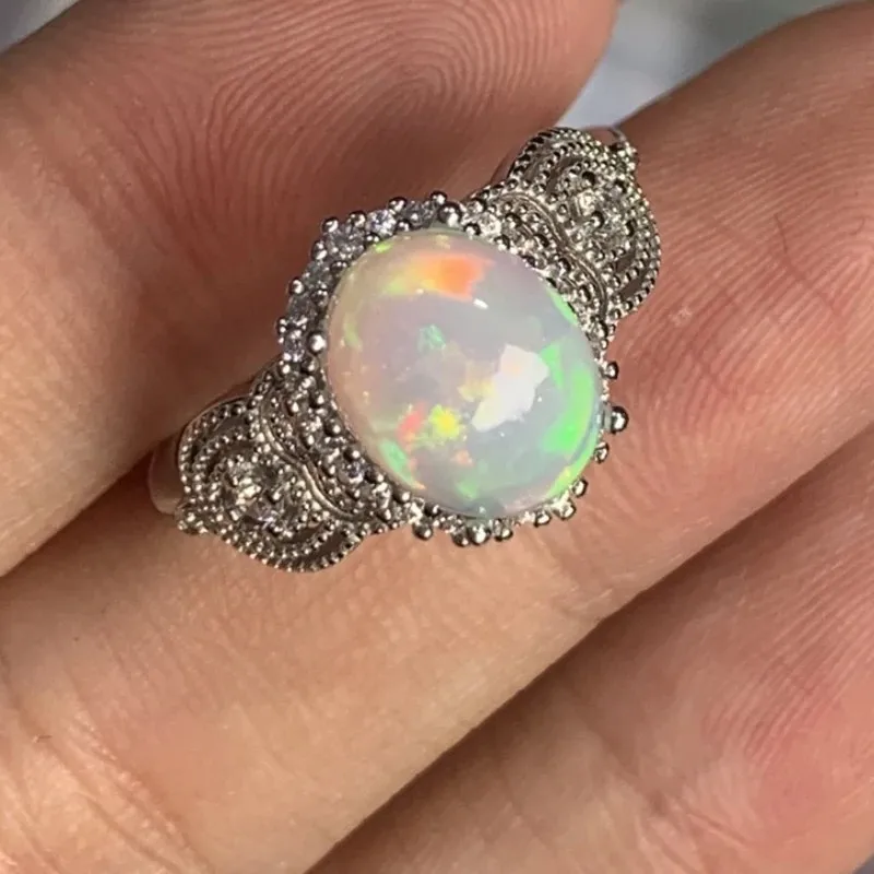 October Birthstone 100% Natural Opal Ring 8x10mm Silver 925 with 18k Gold Plating Best Gift for Women
