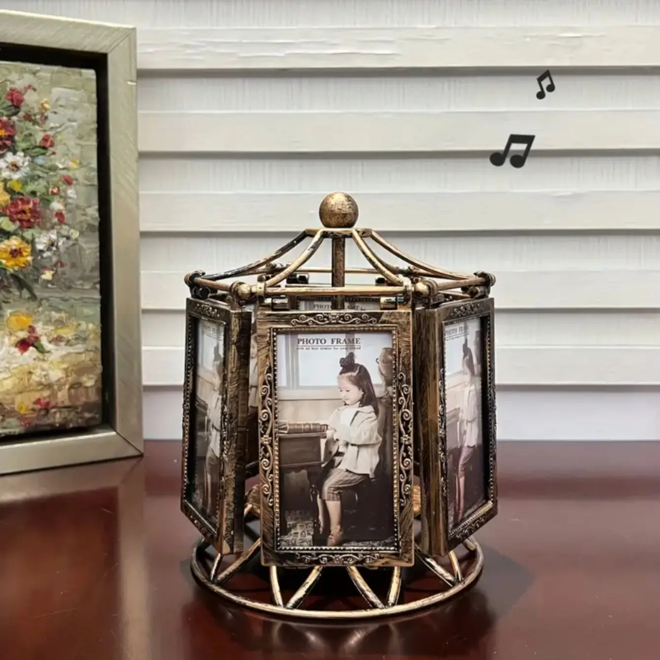 Creative Photo Frame Carousel Music Box Retro Changeable Photos Windmill Ornament Boy Girl Brithday Gifts Home Decoration