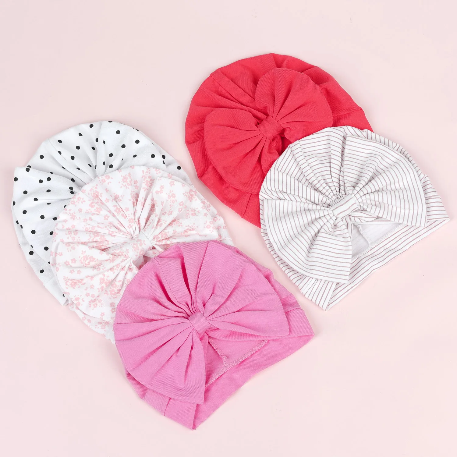 Cute Bows Baby Turban Hat Soft Cotton Kids Baby Girls Hats Beanie Striped Newborn Cap Bonnet Headwrap Infant Caps