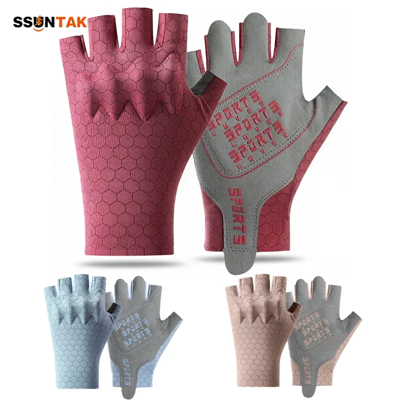 

SSUNTAK Summer Half Finger Cycling Gloves Breathable Anti-Slip Shock MTB Road Bike Glove for Men Women Gym Fish Racing Run Sport