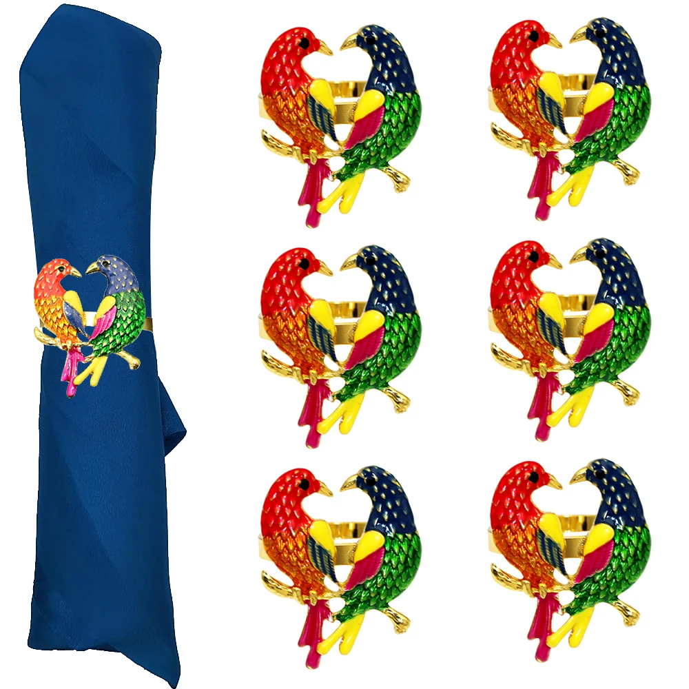 6Pcs Enamel Love Bird Napkin Rings Metal Animal Bird Napkin Buckles for Anniversary Wedding Valentine's Day Table Decor HB304