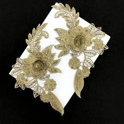 1 parigi lusso oro perline paillettes ricamo fiore 3D pizzo panno Applique finiture abito da sposa cucito Patch fai da te 26x16cm