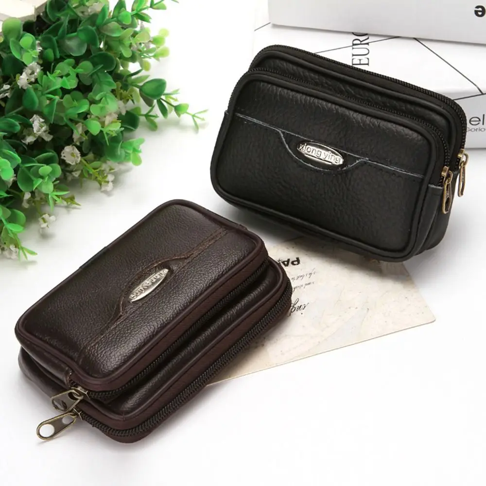 Durable PU Leather Man Belt Pouch 6.5inch Zipper Phone Case Modern Universal Phone Belt Clip Bag Men's