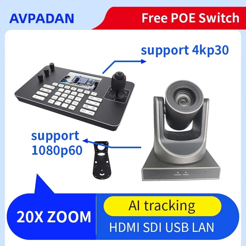 1080P 20X zoom camera and 4K30FPS PTZ controller support onvif visca video ference set good quallity for broadcast live stream