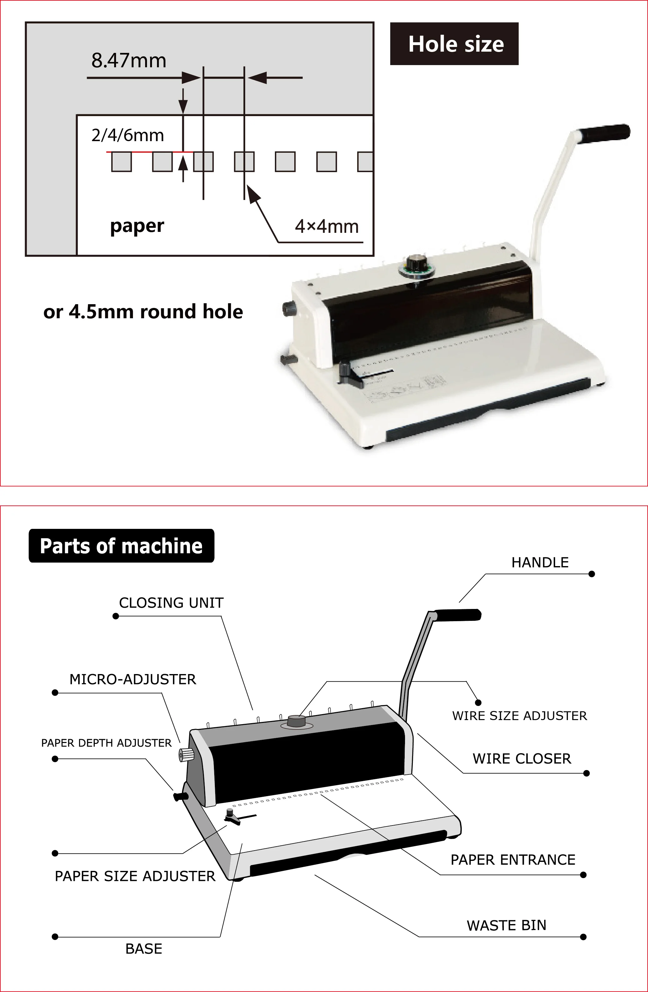 Electric 34-Hole Iron Ring Wire Binding Machine 120-Sheet Capacity 4.5mm Hole A4 Size for Books Paper Textile