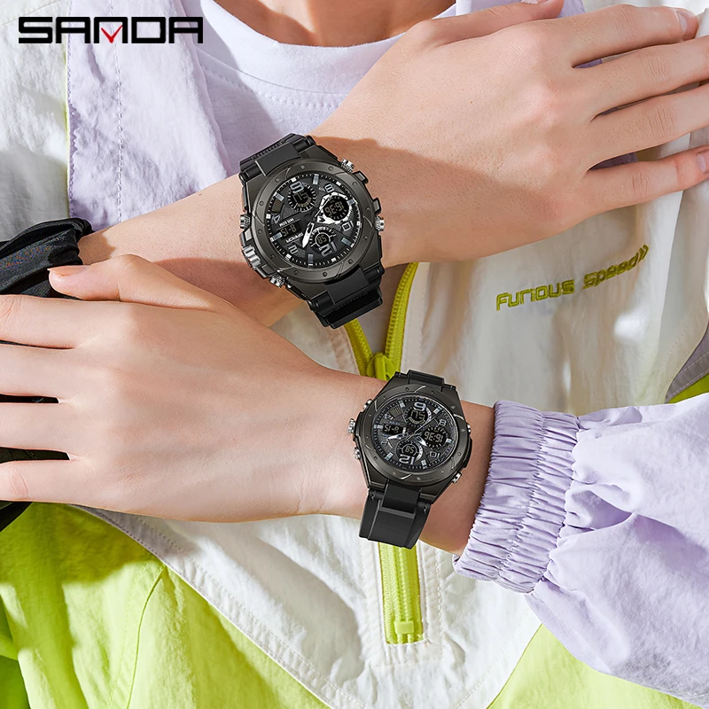SANDA-ساعة كوارتز مضادة للماء متعددة الوظائف للرجال والنساء ، مضيئة ، حركة مزدوجة ، إلكترونية ، زوجين ، موضة ، 6008 ، 6062