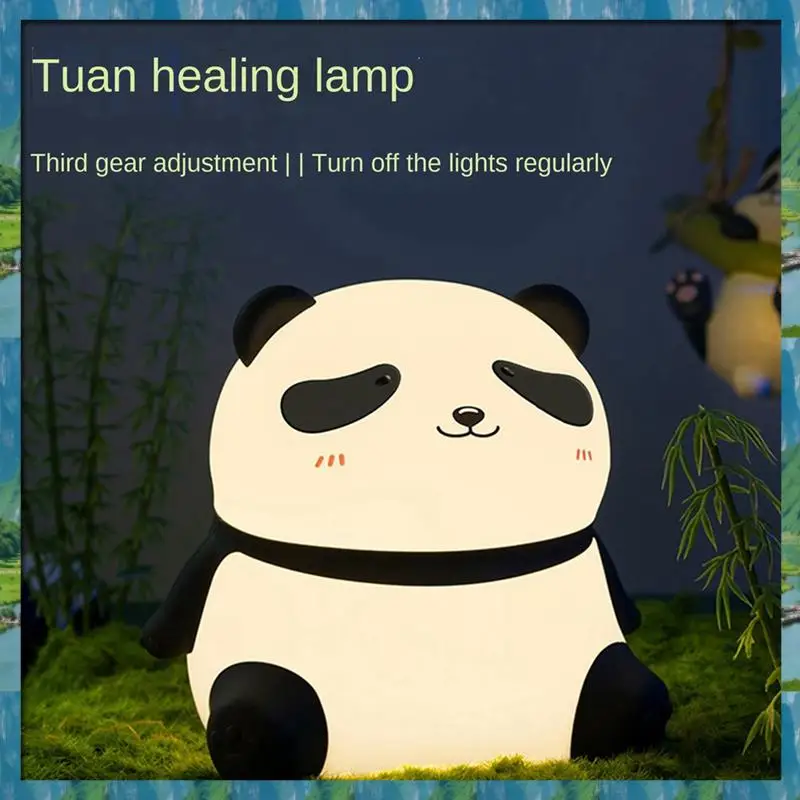 The New Cute Panda LED Night Light Silicone USB Rechargeable Timer Bedside Lamp Room Decor Children Nightlight Gift