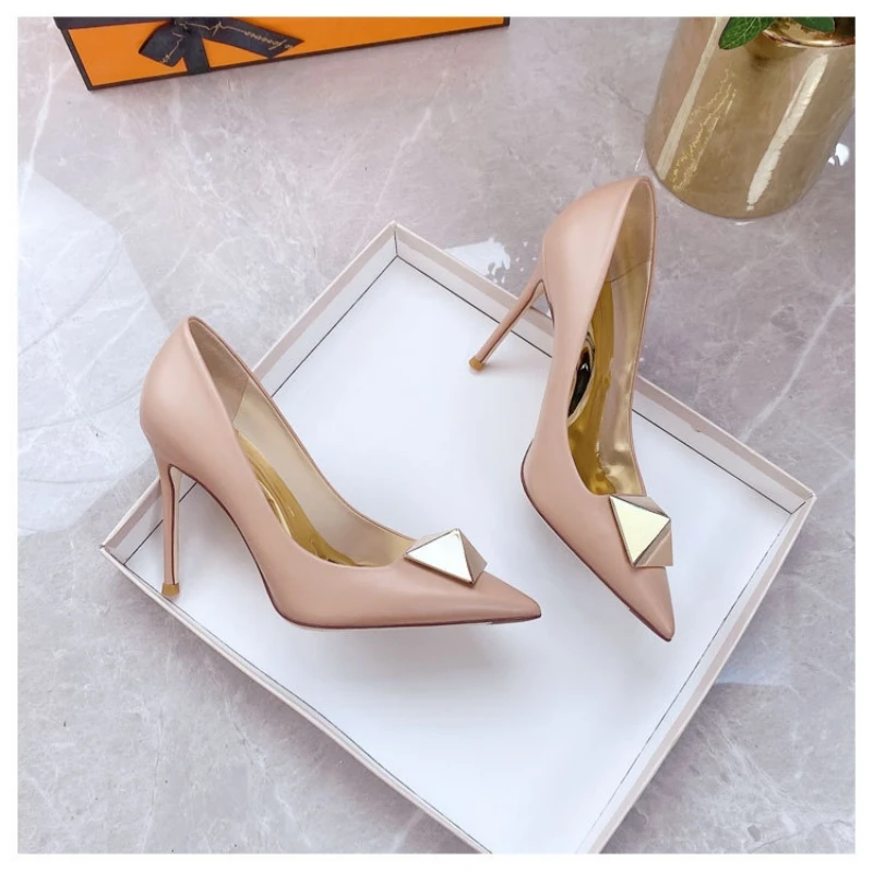 Spring New Luxury Genuine Leather Women\'s High Heels Fashion Rhinestone Pointed Pumps Sexy Party Designer Women\'s Single Shoe 41