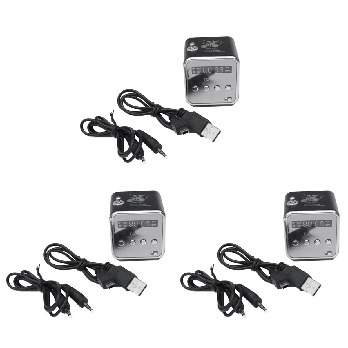 ABGI-3X TD-V26 Digital Portable Mini Fm Radio Receiver LED Loudspeaker Wireless Speaker MP3 Support SD/TF Card Black