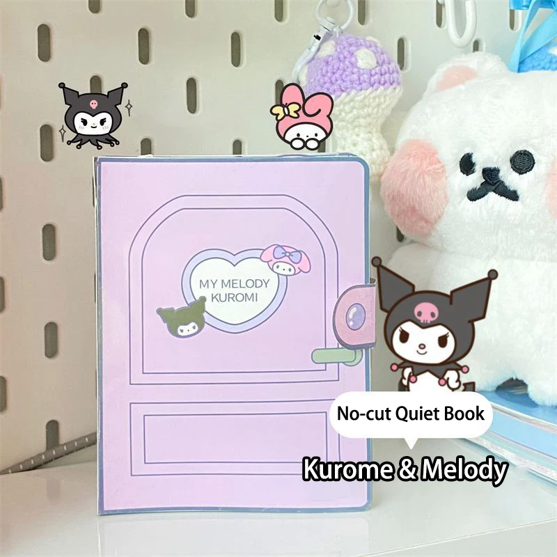 Lindo Sanrio sin necesidad de cortar CartoonKuromi Mereti patrón libro silencioso para niños, libros de juguete hechos a mano y duraderos