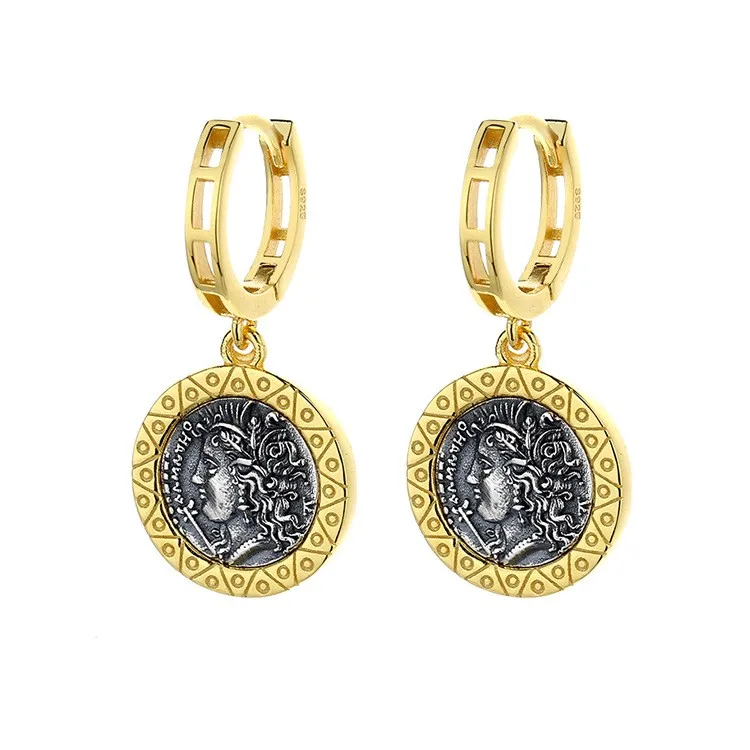 

NYNS-2 ZFSILVER S925 Silver Fashion Trend Luxury Goddess Gold Retro Ancient Coins Earrings Jewelry Women Match-all Gifts Girls