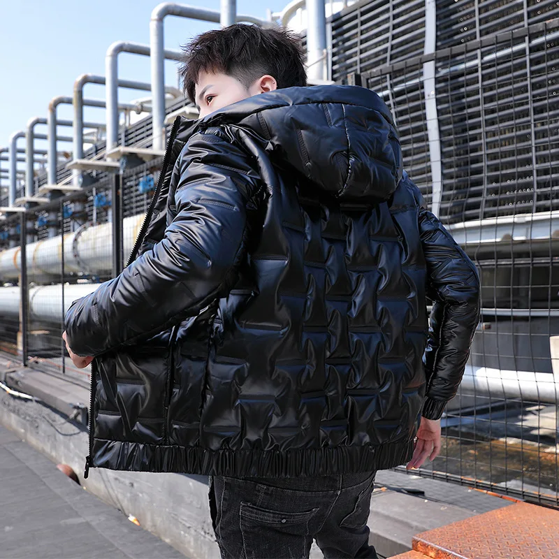 

Men's Clothings Hooded Parkas Men Windbreaker Fashion Thermal Coats Winter Mens Thick Warm Glossy Black Parkas Outwear