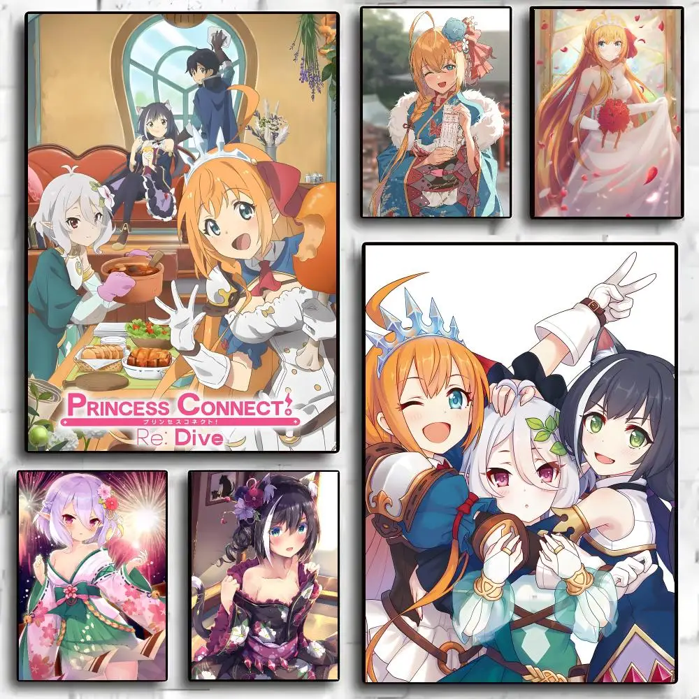 Princess Connect Re Dive Anime Poster Self-adhesive Advanced Aesthetic Printing Paper Wall Art for Living Room Home Decor