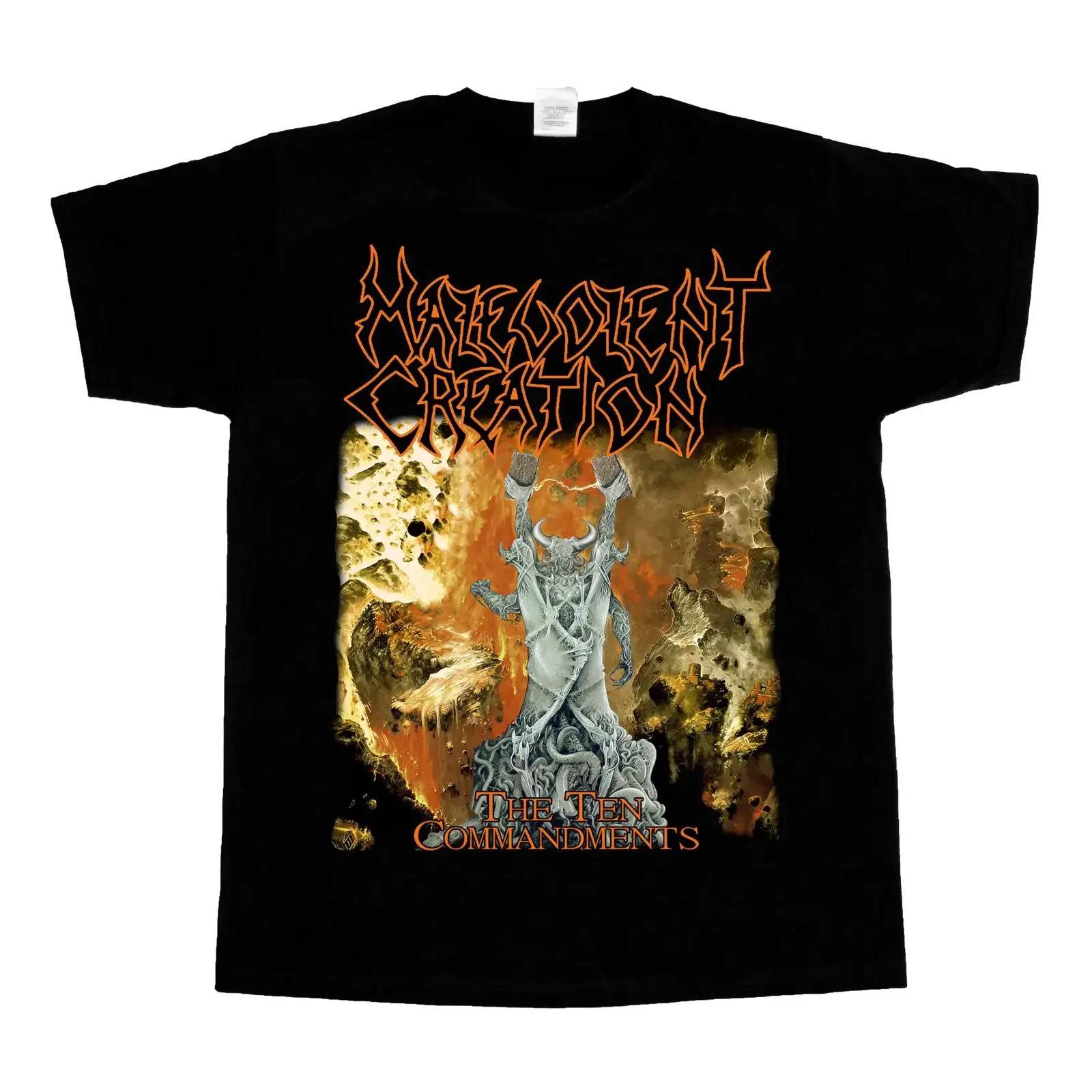 Футболка Malevolent Creation «Десять заповедей» в винтажном стиле, с эффектом потертости, для повседневной носки, универсальная, слегка эластичная.