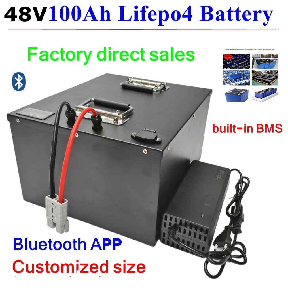 LT-lifepo4 48v 100AH lithium batterry with bluetooth BMS APP fortricycle inverter Solar energy storage scooter + 10A charger.