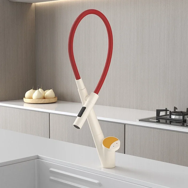 Full Copper Kitchen Faucet Pull Out Sprayer Cold Hot Water Sink Tap Creative Design