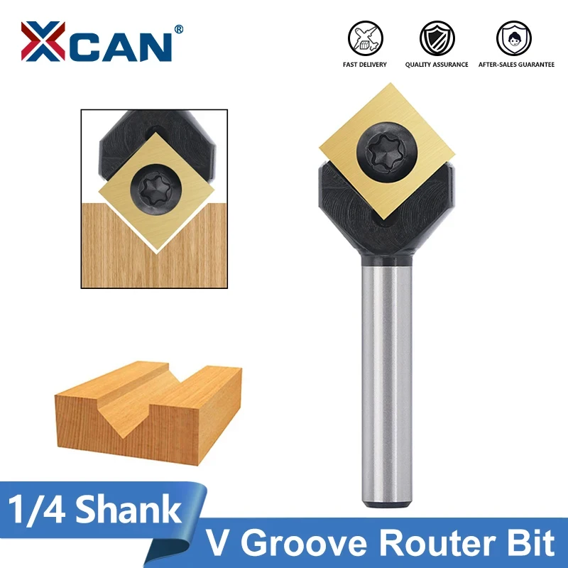 

XCAN Milling Cutter 90 Degrees V Groove Bit with Carbide Insert Wood Router Bit for Woodworking Engraving Carving 1/4 Shank