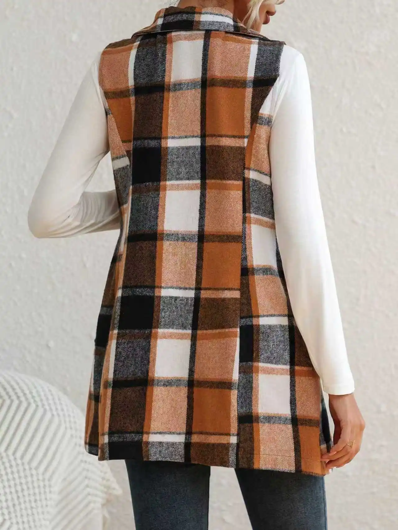 سترة أزياء السيدات معطف بلا أكمام سترة طية صدر السترة منقوشة في الربيع والخريف #2