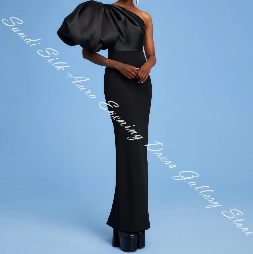 One Shoulder Jersey Sleeveless Floor Length Straight Evening Dress Back Slit Temperament  Black Bespoke Occasion Gowns Classic