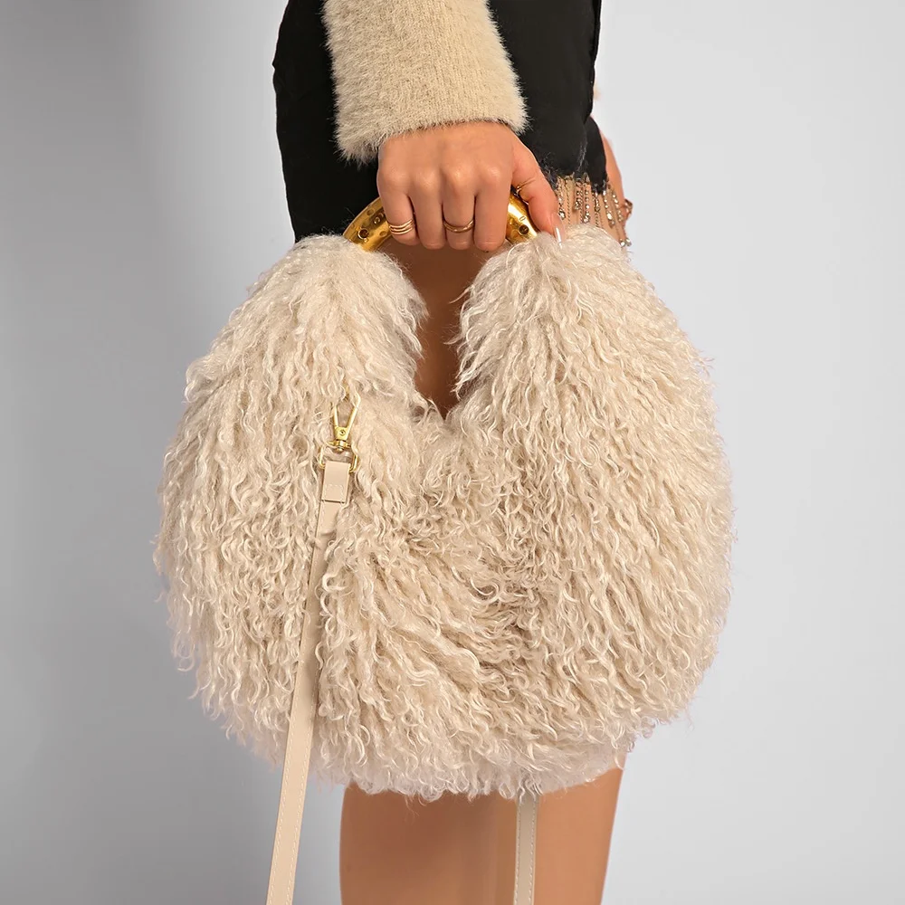 Furry Women's Handbag Crossbody Woolen Bag Artificial Fur Clutch Bag Fashionable Shoulder Bag for Ladies Winter Season