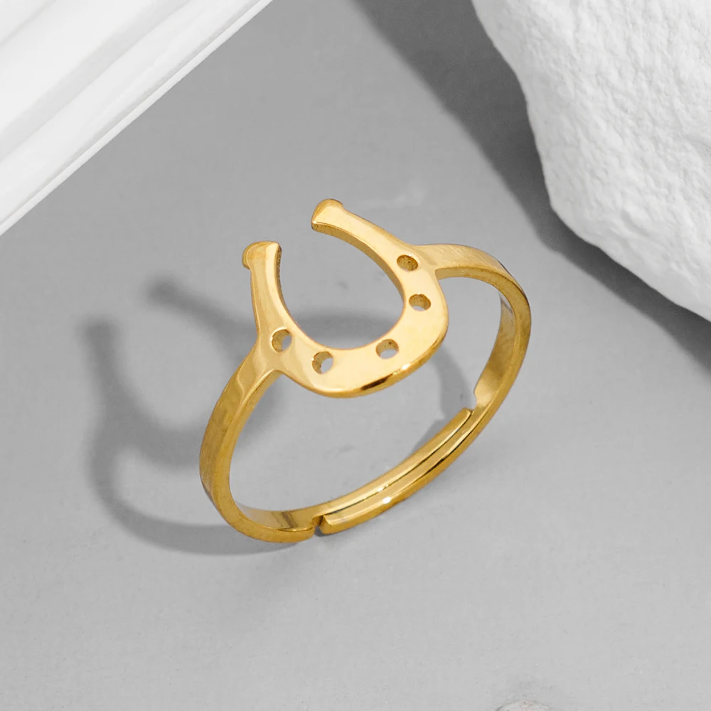 Simple Horse Shoe New In Rings For Women Stainlessness Gold Plated U Shape Geometric Trendy Jewelry Gifts Anillo Ajustable