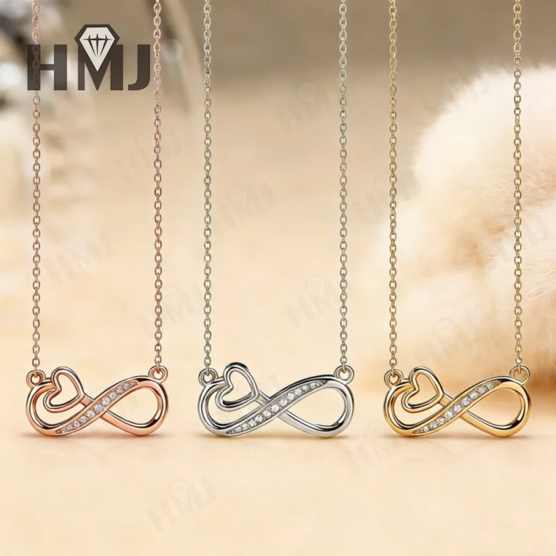 Hollow Infinity Love Necklace D Color Round Moissanite S925 Silver Plated White Yellow Rose Gold Chain for Women Brithday Daily