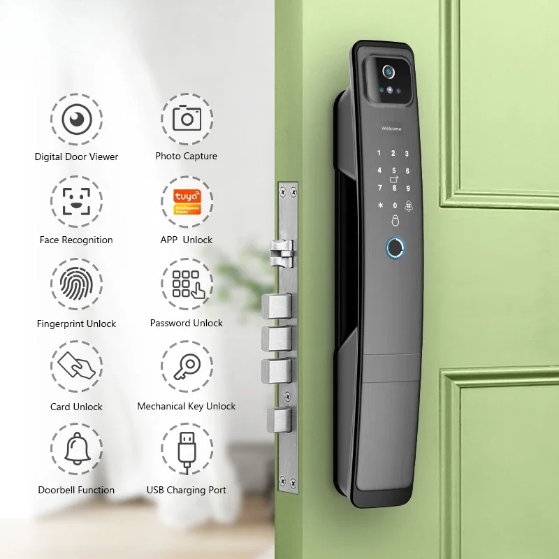 Tropernic High Security 6068 Mortise Tuya App Digital Door Lock Camer 3d Face Door Lock