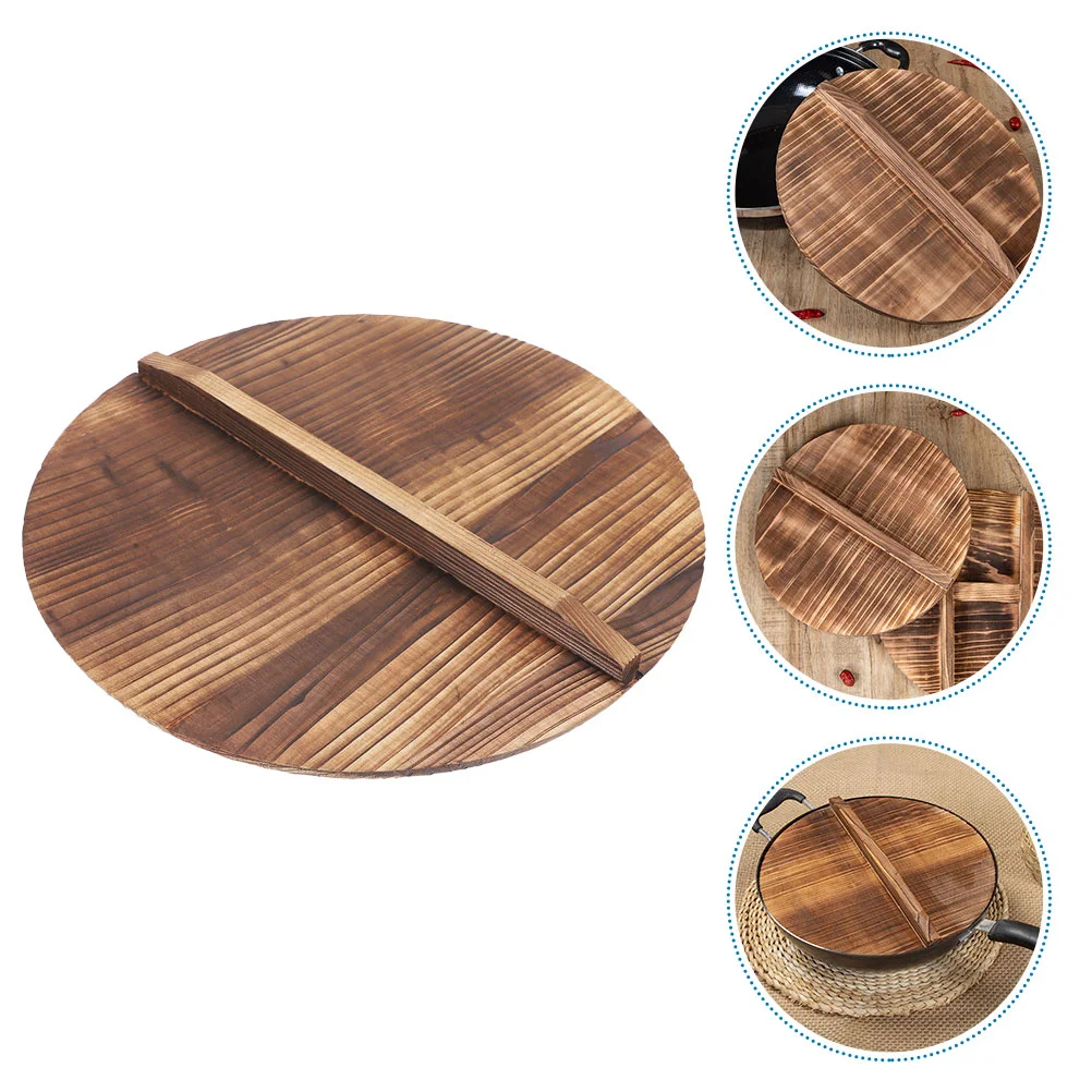 Wooden Wok Lid Cooking Tool Pot Cover Handcrafted Anti Oil Splashing Protector Retro Kitchen